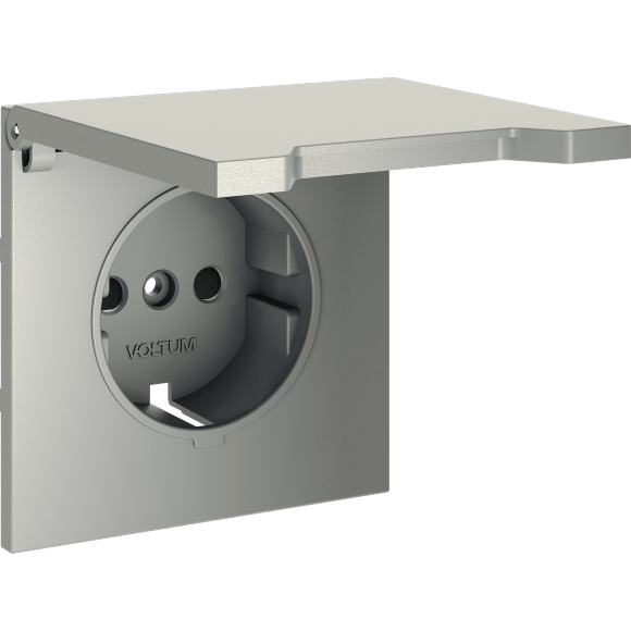 VLS000805 Накладка для розетки с заземлением, защитными шторками и защитной крышкой стального цвета VOLTUM S70 (сталь)