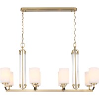 ST-Luce OPALUS BRASS SL1403.333.08 Подвесная люстра в ретро стиле, плафоны матовое белое стекло, основание металл цвета латунь, длина 97см, ширина 38см, макс высота 115см, сменные лампы E27 8x40W IP20 220В