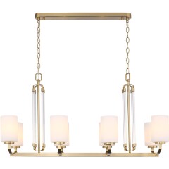 ST-Luce OPALUS BRASS SL1403.333.08 Подвесная люстра в ретро стиле, плафоны матовое белое стекло, основание металл цвета латунь, длина 97см, ширина 38см, макс высота 115см, сменные лампы E27 8x40W IP20 220В