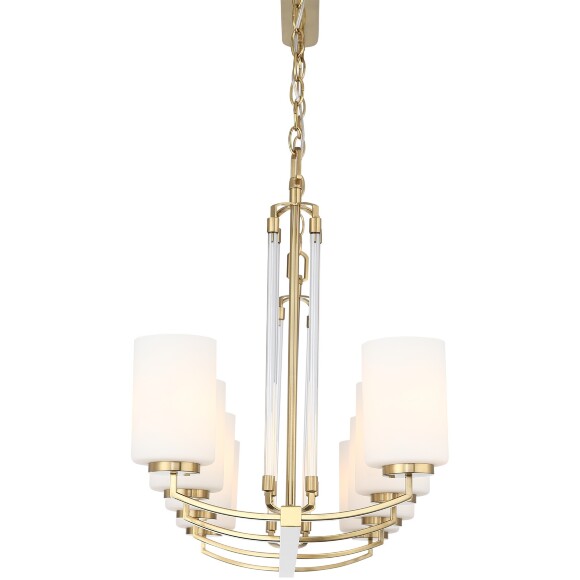 ST-Luce OPALUS BRASS SL1403.333.08 Подвесная люстра в ретро стиле, плафоны матовое белое стекло, основание металл цвета латунь, длина 97см, ширина 38см, макс высота 115см, сменные лампы E27 8x40W IP20 220В