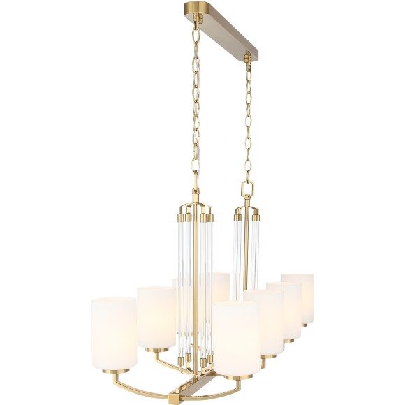 ST-Luce OPALUS BRASS SL1403.333.08 Подвесная люстра в ретро стиле, плафоны матовое белое стекло, основание металл цвета латунь, длина 97см, ширина 38см, макс высота 115см, сменные лампы E27 8x40W IP20 220В