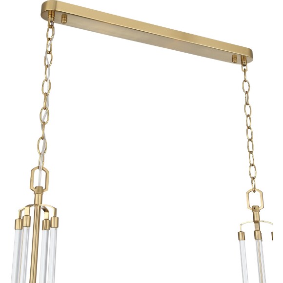 ST-Luce OPALUS BRASS SL1403.333.08 Подвесная люстра в ретро стиле, плафоны матовое белое стекло, основание металл цвета латунь, длина 97см, ширина 38см, макс высота 115см, сменные лампы E27 8x40W IP20 220В