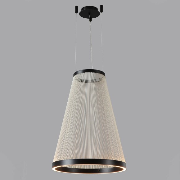 Crystal Lux Atrium A SP50W LED 4100/250.1 Подвесной светодиодный дизайнерский кольцевой светильник, диаметром 55 см, черный металл, плафон нити белого акрила LED 50Вт 3000K 5000Лм CRI90 IP20 220В