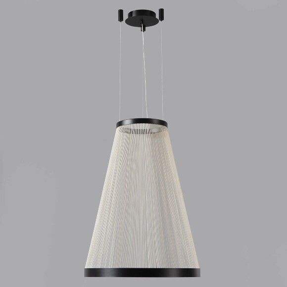 Crystal Lux Atrium A SP50W LED 4100/250.1 Подвесной светодиодный дизайнерский кольцевой светильник, диаметром 55 см, черный металл, плафон нити белого акрила LED 50Вт 3000K 5000Лм CRI90 IP20 220В