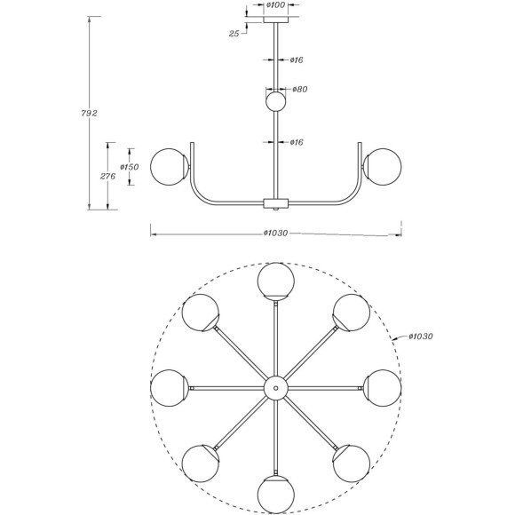 Люстра на штанге Maytoni MOD109PL-08BS Rendez-vous под лампы 8xE14 40W
