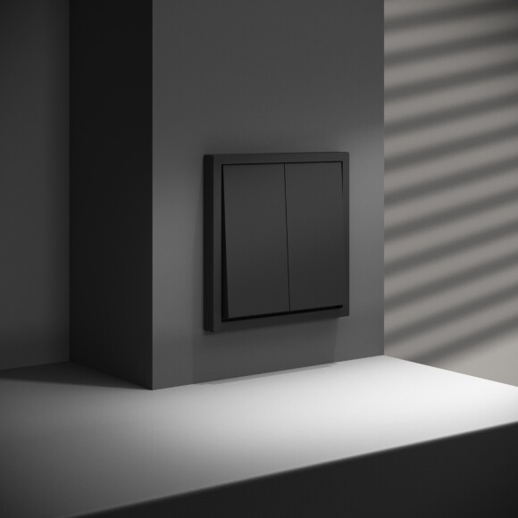 VLS020508 Перекрестный переключатель встраиваемый двухклавишный 10 ампер (2200 Ватт) черного матового цвета 10А (2200 Ватт) VOLTUM S70 (черный матовый)