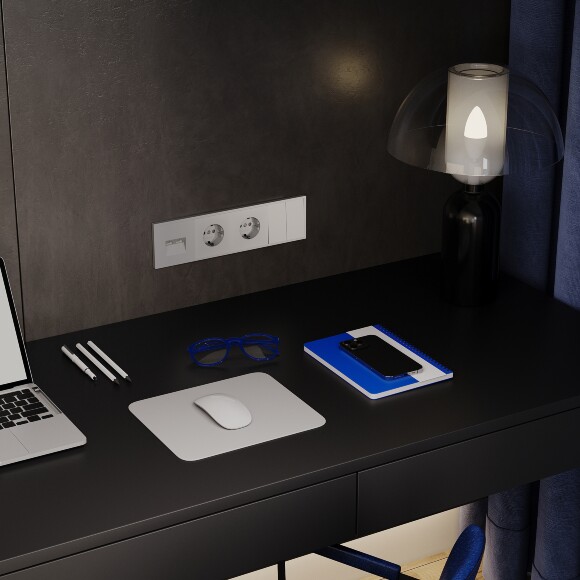 VLS100405 Рамка пластиковая для электрических изделий алюминиевого цвета VOLTUM серии S70 на 4 поста (сталь)