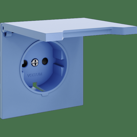 VLS000815 Накладка для розетки с заземлением, защитными шторками и защитной крышкой синего джинсового цвета VOLTUM S70 (деним)