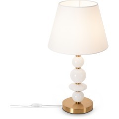 Freya Lucente FR2064TL-01BS Классический настольный светильник, лампа 1xE14 до 40 Вт, металл цвета латунь, белый тканевый абажур диаметром 28 см и стеклянный декор, выключатель на проводе в розетку Freya Lucente FR2064TL-01BS Классический настольный светильник, лампа 1xE14 до 40 Вт, металл цвета латунь, белый тканевый абажур диаметром 28 см и стеклянный декор, выключатель на проводе в розетку