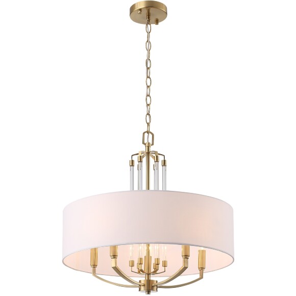 ST-Luce OPALUS BRASS SL1403.303.05 Подвесная люстра в ретро стиле, плафон тканевый белый абажур диаметром 55см, основание металл цвета латунь, макс высота 115см, сменные лампы E27 5x40W IP20 220В