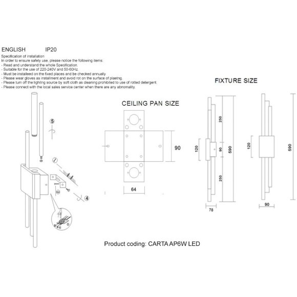 Бра Crystal Lux CARTA AP6W LED BLACK/BRASS