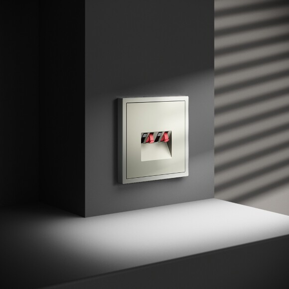 VLS060305 Розетка акустическая 4-местная для подключения динамиков и других звуковоспроизводящих устройств (для проводов сечением 0,5 — 4 ММ²) стального цвета VOLTUM S70 (сталь)