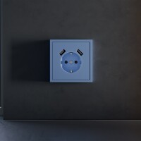 VLS000915 Накладка для розетки с заземлением и защитными шторками, с зарядкой от USB (ТИП A + ТИП A) синего джинсового цвета VOLTUM S70 (деним)