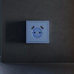 VLS000915 Накладка для розетки с заземлением и защитными шторками, с зарядкой от USB (ТИП A + ТИП A) синего джинсового цвета VOLTUM S70 (деним)