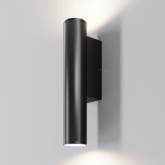 Maytoni Tube O508WL-L6B3K Черный уличный настенный светильник цилиндр, свет вверх и вниз, металл, стекло, бра фасадное, LED 6Вт 3000K 750лм CRI80 25° IP65 220V -40...+50°C