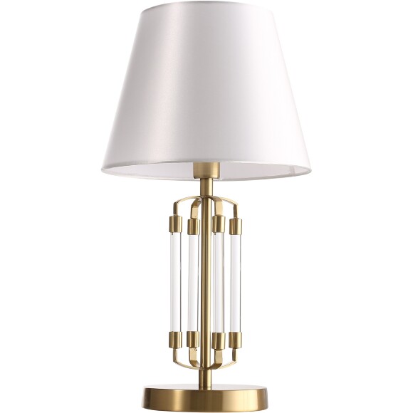 ST-Luce OPALUS BRASS SL1403.304.01 Настольный классический светильник в ретро стиле с белым плафоном абажуром диаметром 25см, высота 49см, лампа E27 1x40W IP20 220В выключатель на проводе в розетку