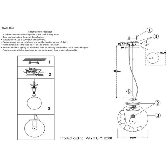 Светильник подвесной Crystal Lux MAYO SP1 D200 GOLD/AMBER
