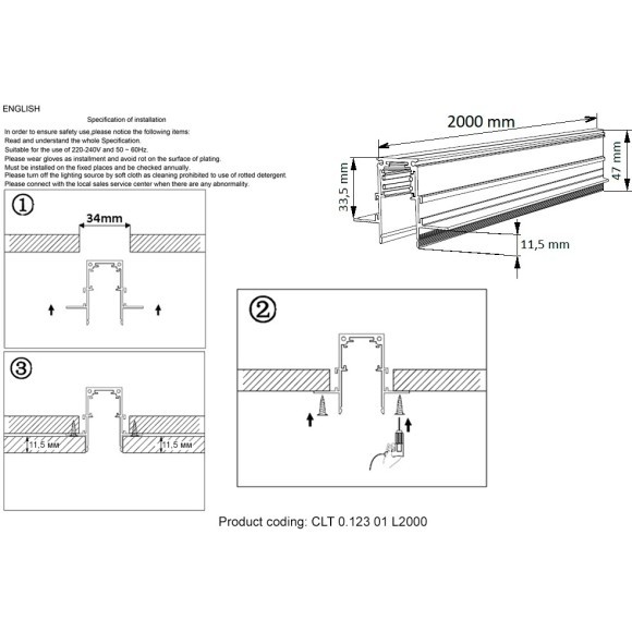 Магнитный шинопровод 2м встраиваемый в ГКЛ 9мм Space 48V Crystallux CLT 0.123 01 L2000 BL