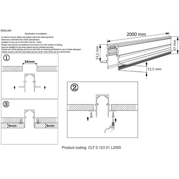 Магнитный шинопровод 2м встраиваемый в ГКЛ 9мм Space 48V Crystallux CLT 0.123 01 L2000 BL