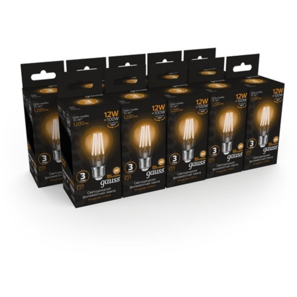 102902112 Лампа Gauss Filament А60 12W 1200lm 2700К Е27 LED 1/10/40