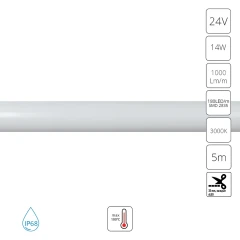 A2418013-01-3K Светодиодная лента для бани, спец. защищенности, 5м IP68 24V 14Вт/м 1000Лм/м 3000K CRI80, темп. до 100°С, Arte Lamp NEON TERMO
