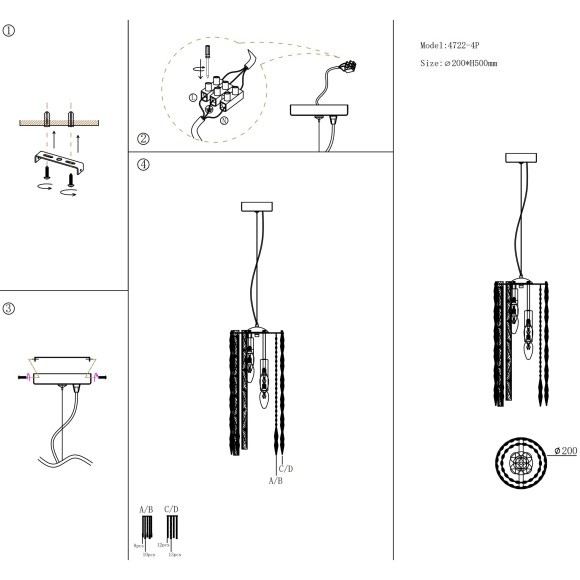 Маленькая подвесная хрустальная люстра на 4 лампы E14 Favourite 4722-4P