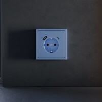 VLS001015 Накладка для розетки с заземлением и защитными шторками, с зарядкой от USB (ТИП С + ТИП A) синего джинсового цвета VOLTUM S70 (деним)