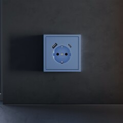 VLS001015 Накладка для розетки с заземлением и защитными шторками, с зарядкой от USB (ТИП С + ТИП A) синего джинсового цвета VOLTUM S70 (деним)