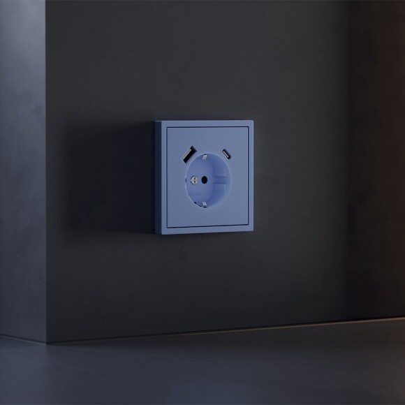 VLS001015 Накладка для розетки с заземлением и защитными шторками, с зарядкой от USB (ТИП С + ТИП A) синего джинсового цвета VOLTUM S70 (деним) VLS001015 Накладка для розетки с заземлением и защитными шторками, с зарядкой от USB (ТИП С + ТИП A) синего джинсового цвета VOLTUM S70 (деним)