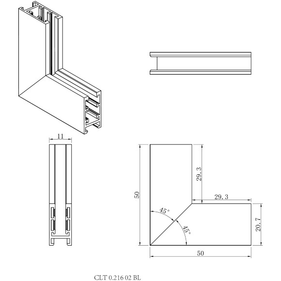 Crystal Lux CLT 0.216 02 BL 1408/125 Угловой соединитель с потолка на стену для накладного одностороннего шинопровода серии UX5