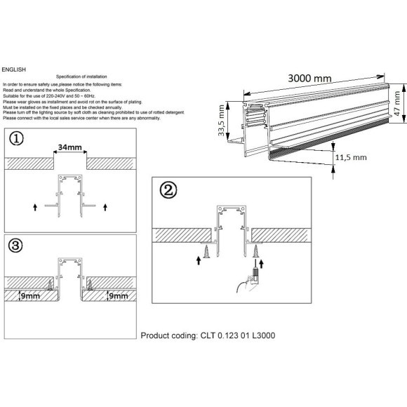 Магнитный шинопровод 3м встраиваемый в ГКЛ 9мм Space 48V Crystallux CLT 0.123 01 L3000 BL