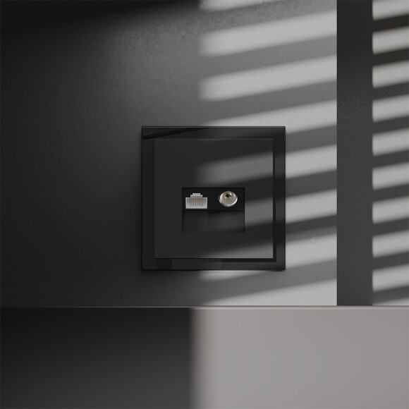 VLS060708 Розетка компьютерная RJ45 и ТV Телевизионная оконечная для антренных кабелей RG6 или РК 75-4,8-31. Патчкорд категории 6Е (для проводов CAT5-CAT6 до 10 Гбит/сек) черного матового цвета VOLTUM S70 (черный матовый)