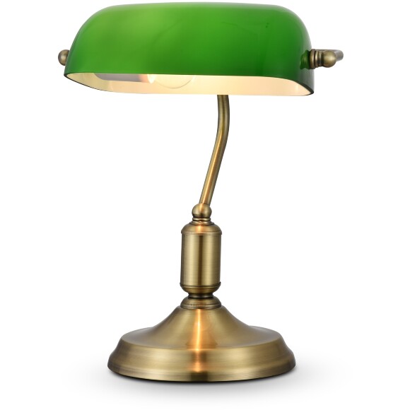 Настольная лампа Maytoni Kiwi Z153-TL-01-BS E27 40Вт металл латунь, зелёный стеклянный плафон с белым рассеивателем внутри, классический кабинетный светильник, выключатель на проводе в розетку