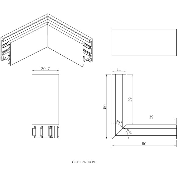 Crystal Lux CLT 0.216 04 BL 1408/124 Угловой 90° горизонтальный соединитель накладного одностороннего шинопровода серии UX5
