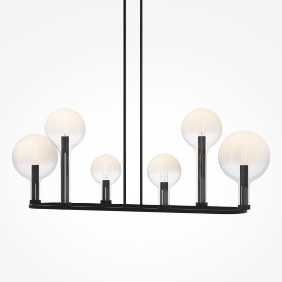 Люстра на штангах с черным основанием и прозрачными плафонами, лампы E14 6шт, Maytoni Status MOD333PL-06B1 Люстра на штангах с черным основанием и прозрачными плафонами, лампы E14 6шт, Maytoni Status MOD333PL-06B1