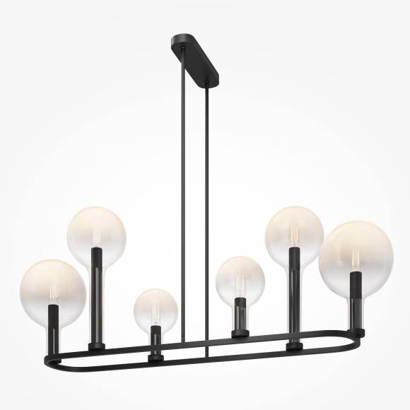 Люстра на штангах с черным основанием и прозрачными плафонами, лампы E14 6шт, Maytoni Status MOD333PL-06B1 Люстра на штангах с черным основанием и прозрачными плафонами, лампы E14 6шт, Maytoni Status MOD333PL-06B1