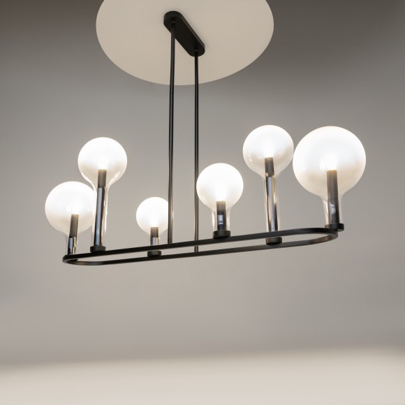 Люстра на штангах с черным основанием и прозрачными плафонами, лампы E14 6шт, Maytoni Status MOD333PL-06B1 Люстра на штангах с черным основанием и прозрачными плафонами, лампы E14 6шт, Maytoni Status MOD333PL-06B1