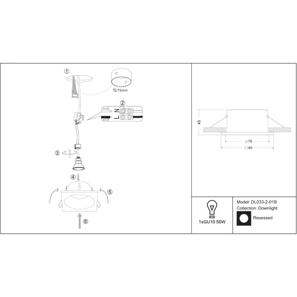 Встраиваемый влагозащищенный светильник для ванной Technical DL033-2-01B