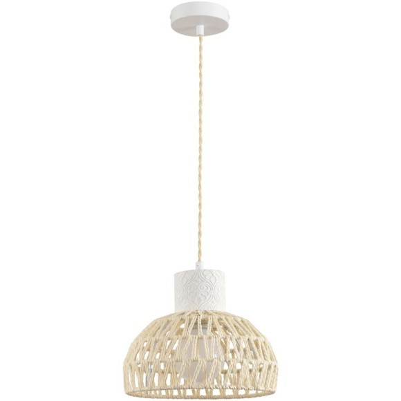 8368/1A Подвесной светильник с бежевым плафоном из натурального джутового шнура, с белым основанием, под лампу E27 LUMION BOHO ECO