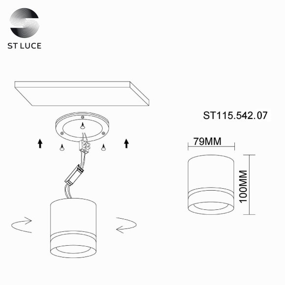 ST115.542.07 Светильник потолочный Белый LED 1*7W 4000K 490Lm Ra90 120° IP20 D79xH100 170-240V Накладные светильники
