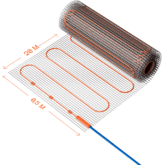 VLT01-150-10 Нагревательный мат (Теплый пол) длиной 20 метров и шириной полметра (0,5 метра) Voltum Т150 мощность 1500Вт 150Вт/м², двужильный экранированный кабель, клеевая сетка, укладка в плиточный клей/стяжку, гарантия 25 лет
