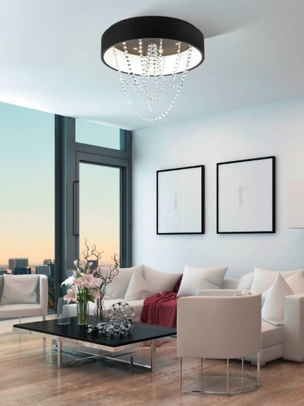 39762 BERLONA Светодиодный диммируемый потолочный светильник, 66.4Вт, 4000Лм, 3000К, хрусталь, черный