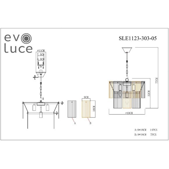 SLE1123-303-05 Светильник подвесной Латунь/Золотистый, Прозрачный E14 5*40W TRESA