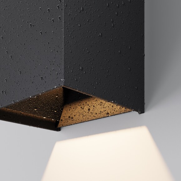 Maytoni Drape O525WL-L20B3K Уличный настенный прямоугольный светодиодный фасадный светильник-бра высотой 23 см, стиль минимализм, свет вверх-вниз, металл черный алюминий, LED 20Вт 3000K 1000Лм CRI80 80° 220В IP65 -40...+50°C