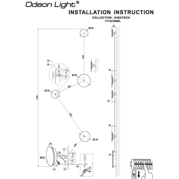 7115/30WL Настенный светильник Odeon Light HIGHTECH IP20 LED 30W Ra90 1350Лм 3000K 220-240V GALAXY (ВМЕСТО 4211/38WL)