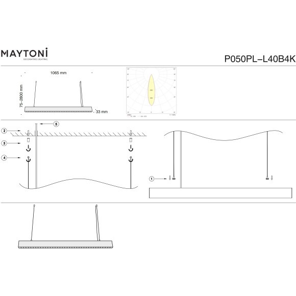 Подвесной светильник линейный вытянутый Technical P050PL-L40B4K